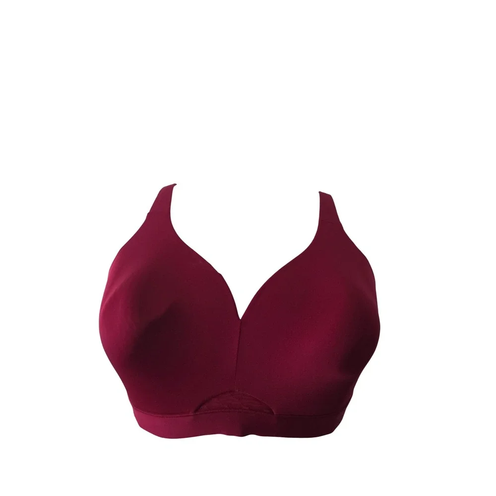 Cacique Lightly Lined No-Wire Bra Burgundy Wine Wireless Lace Wing 44C